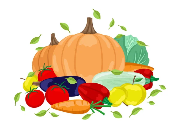 Autumn Harvest Vegetables White Background — Stock Vector