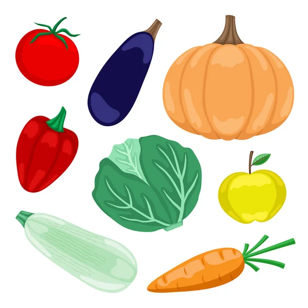 白色背景的一组蔬菜和水果 — 图库矢量图片