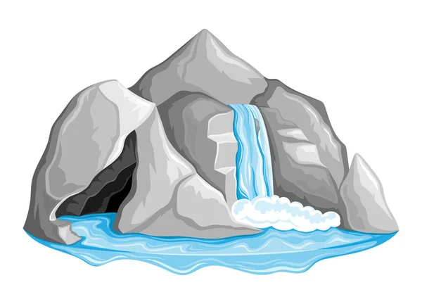 Bella Cascata Tra Rocce Sfondo Bianco — Vettoriale Stock