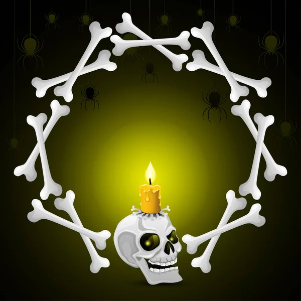 Crâne Avec Bougie Sur Fond Noir — Image vectorielle