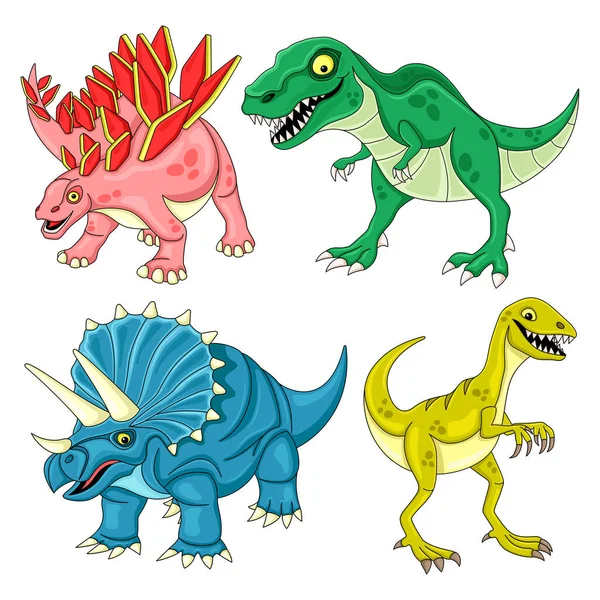 Ensemble Dinosaures Drôles Sur Fond Blanc — Image vectorielle