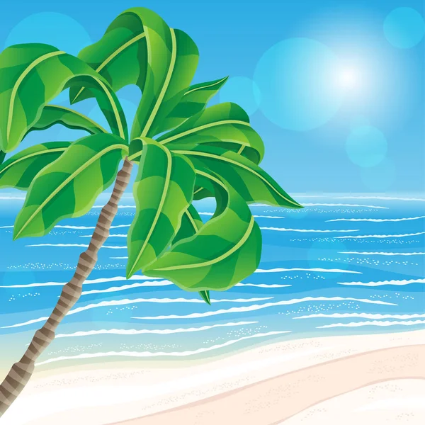 美丽的热带海滩和棕榈树的图解 — 图库矢量图片