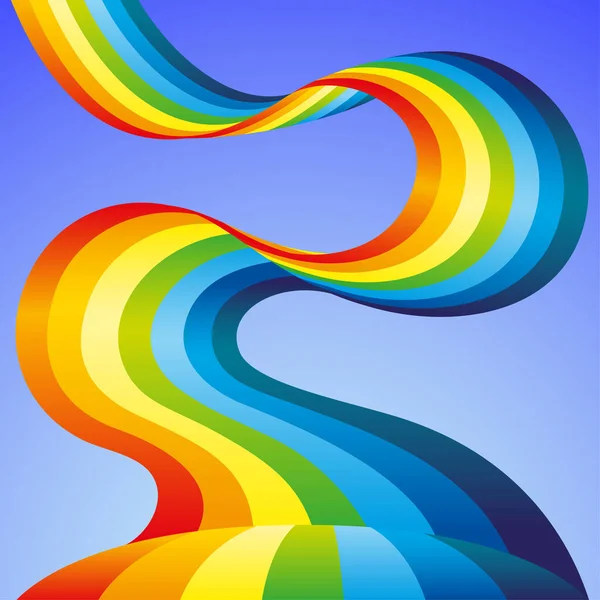 Illustratie Met Prachtige Regenboog Aan Blauwe Hemel — Stockvector