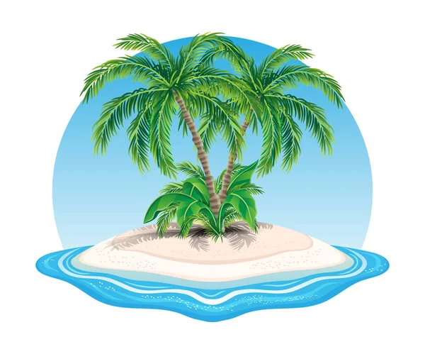 Eiland Icoon Met Palmbomen Oceaan Witte Achtergrond — Stockvector