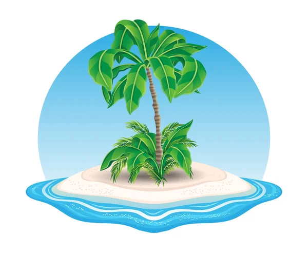 Icono Isla Con Palmera Océano Sobre Fondo Blanco — Vector de stock