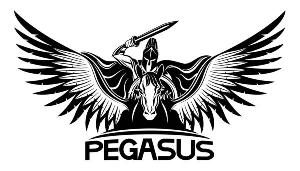 Guerreiro Antigo Com Uma Espada Escudo Montando Pegasus — Vetor de Stock