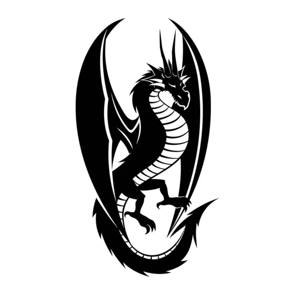 Signo Dragón Negro Sobre Fondo Blanco — Vector de stock