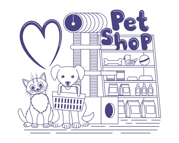 Ilustración Con Lindo Gato Perro Una Tienda Mascotas — Archivo Imágenes Vectoriales