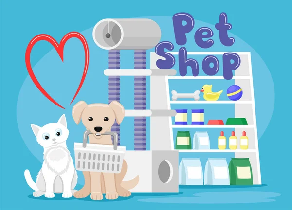 Illustration Cute Cat Dog Pet Shop — Stock Vector