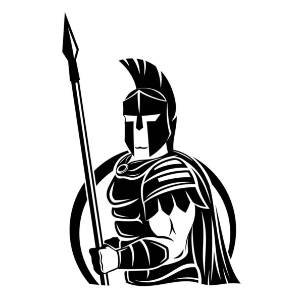 斯巴达人的标志 带矛头和盾牌 白色背景 — 图库矢量图片