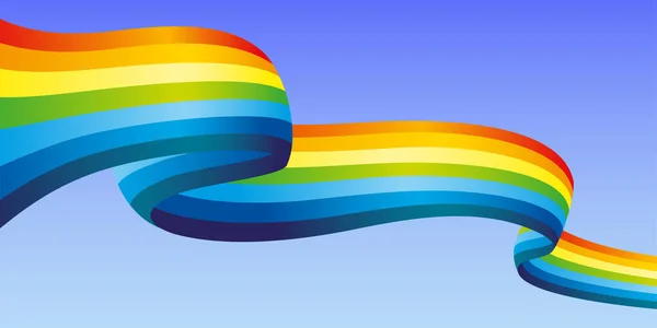 Illustratie Met Prachtige Regenboog Aan Blauwe Hemel — Stockvector