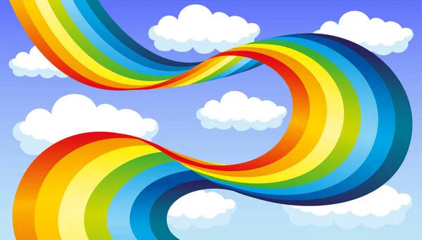 Schöner Regenbogen Und Wolken Blauen Himmel — Stockvektor