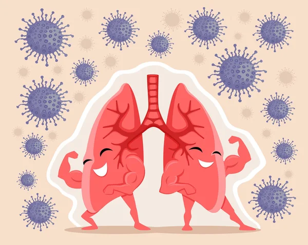 Los Pulmones Fuertes Sanos Están Protegidos Contra Virus Fondo Beige — Vector de stock