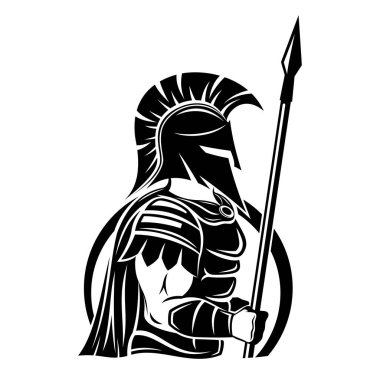 Beyaz zemin üzerinde mızrak ve kalkan olan Sparta işareti.