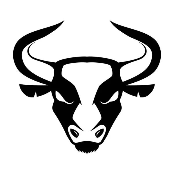 Zwart Icoon Van Een Boze Stier Een Witte Achtergrond — Stockvector