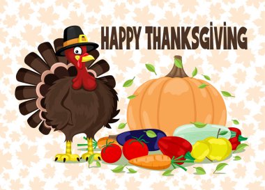 Şükran Günü için hindi ve hasat ile illüstrasyon.