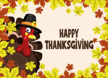 Şükran Günü için hindi ve akçaağaç yapraklı resim..