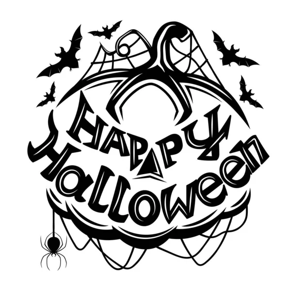 Schwarze Kürbis Ikone Mit Glücklichem Halloween Wunsch Isoliert Auf Weißem — Stockvektor