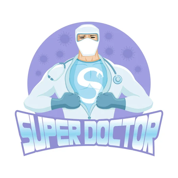 Icono Médico Azul Con Super Médico Máscara Protectora Virus Sobre — Archivo Imágenes Vectoriales