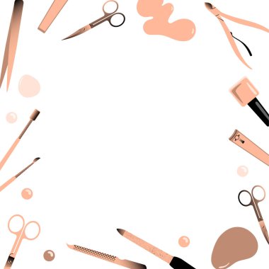 Manikür için aksesuarlarla çerçevelenmiş. Vektör illüstrasyonu.