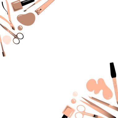 Manikür için aksesuarlarla çerçevelenmiş. Vektör illüstrasyonu.