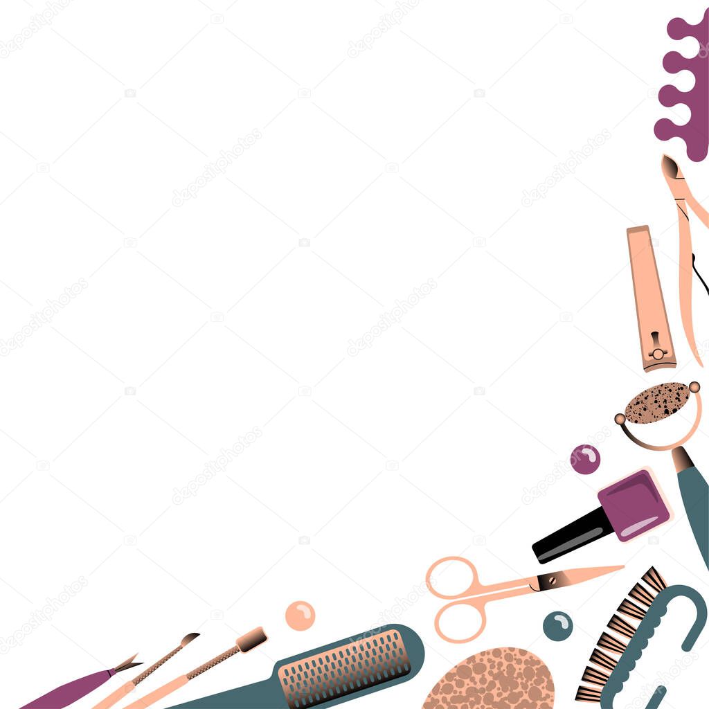 Frame with accessories for manicure. Vector illustration.