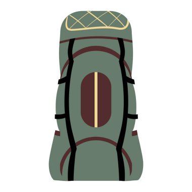 Yürüyüş ya da yürüyüş için yeşil seyahat çantası. Vektör illüstrasyonu.