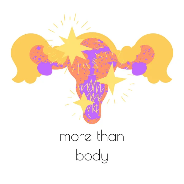 Clipart concepto de salud de las mujeres. El útero es más grande que el cuerpo. Salud de las mujeres junto con las emociones. Vector. — Vector de stock