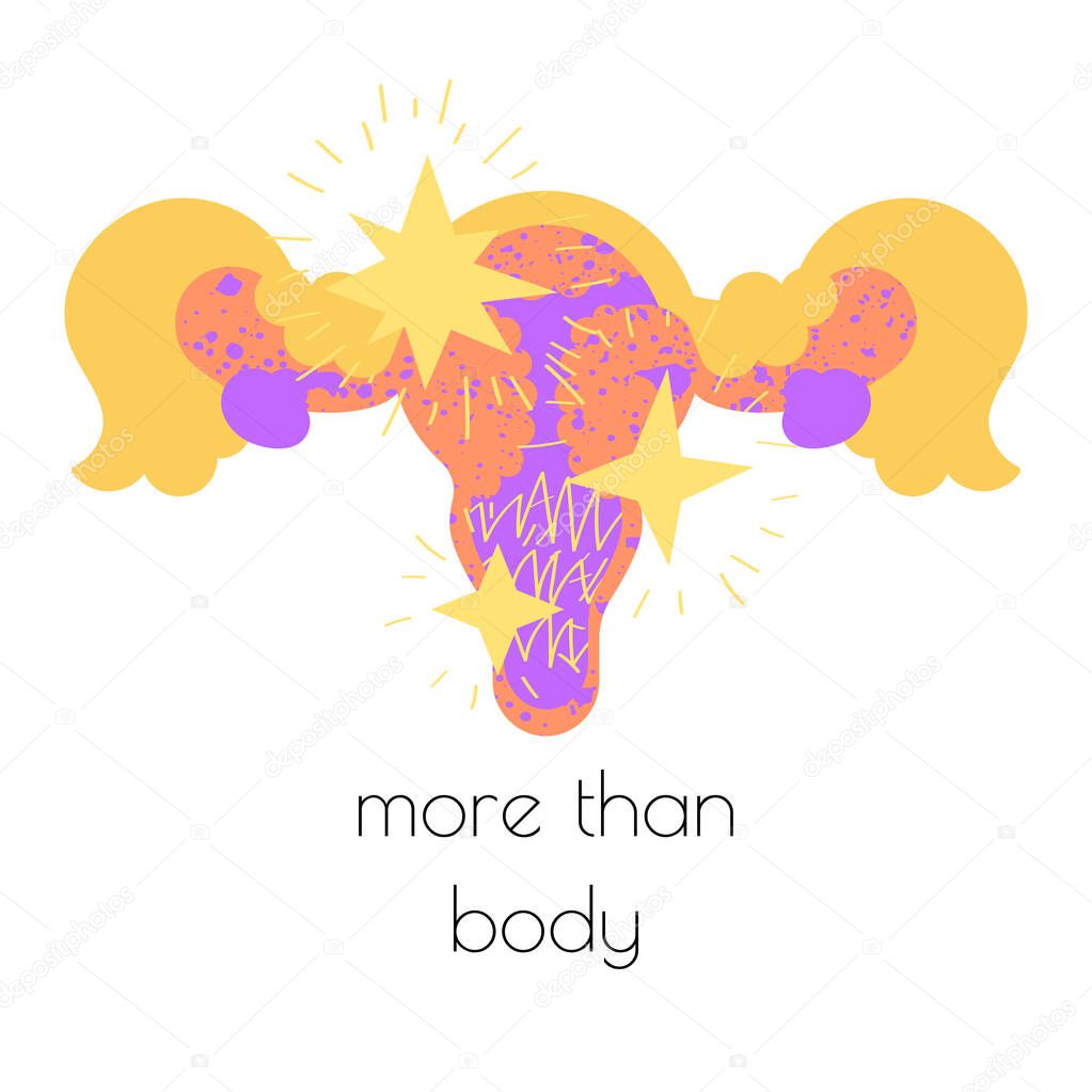 Women health concept clipart. The womb is larger than the body. Women health along with emotions. Vector.
