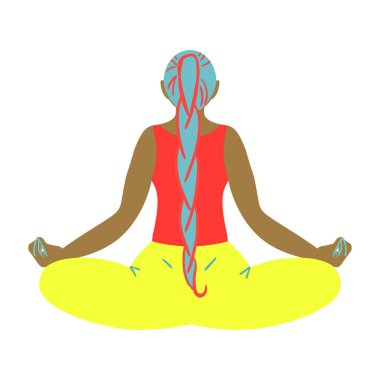 Kız meditasyon yapıyor. Dinlen ve rahatla. Güzellik, bakım, hijyen konsepti. Vektör çizimi. Düz biçim.