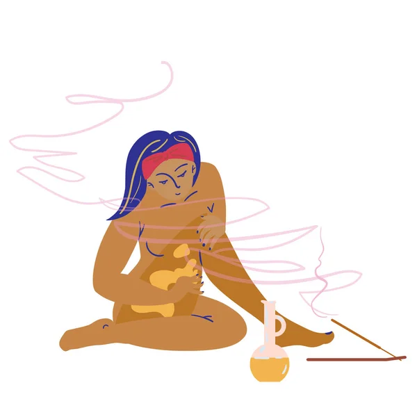 Rapariga Faz Massagens Com Óleo Ayurveda Abhyanga Conceito Clipart Ilustração — Vetor de Stock
