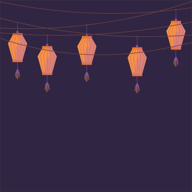 Sonbahar festivali konsepti. Kağıt fenerli metinler için arka plan. Çin geleneksel kültürü. Vektör çizimi. Düz biçim.