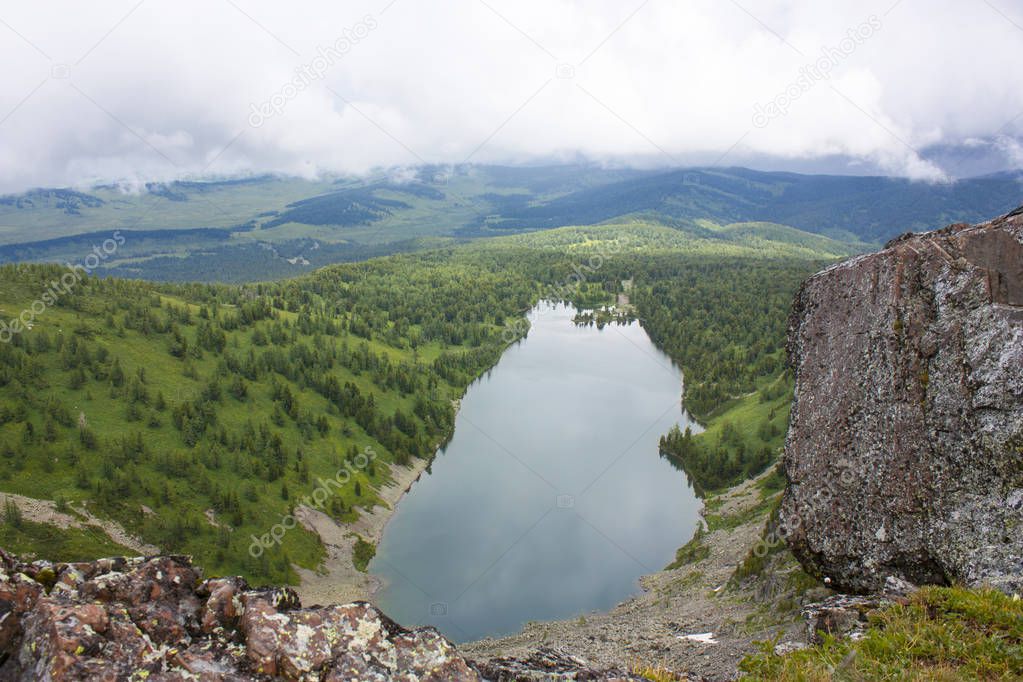 Beautiful mountain lake of turquoise color, top view. Russia, Altai