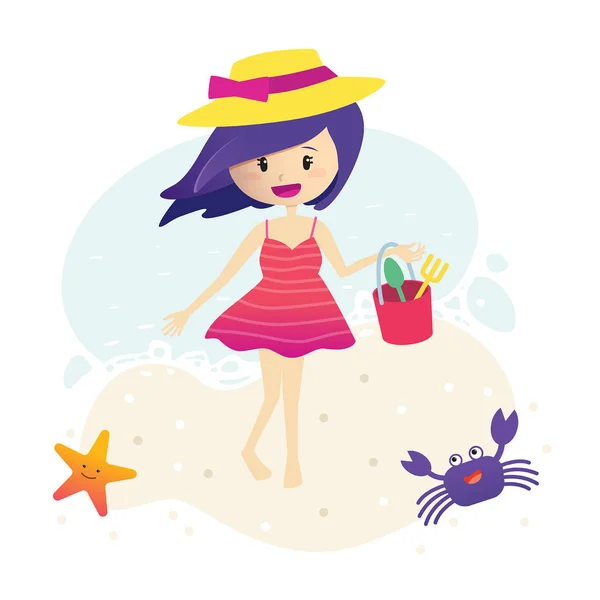 Chica de playa — Vector de stock