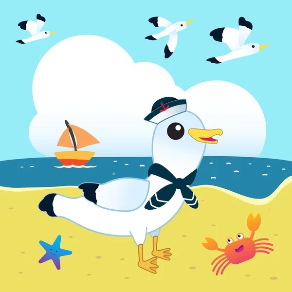 Sailor Seagull på stranden — Stock vektor