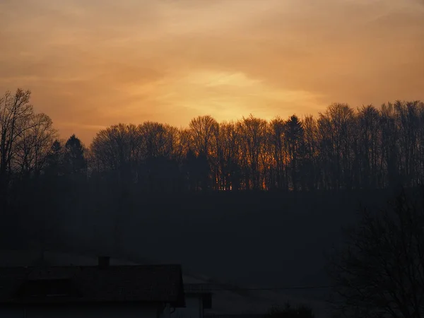 Sunrise over small european village CU