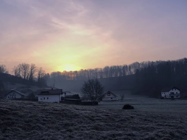 Sunrise over small european village