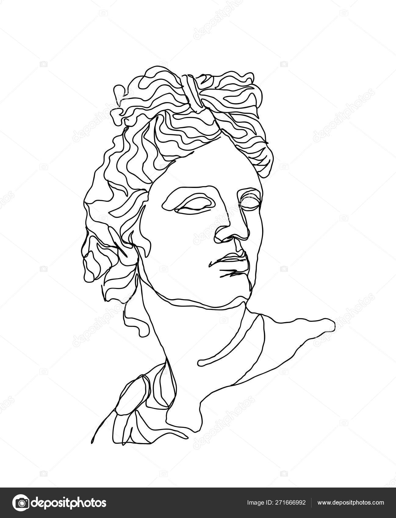 One Line Drawing Skech Apollo Sculpture Modern Single Line Art