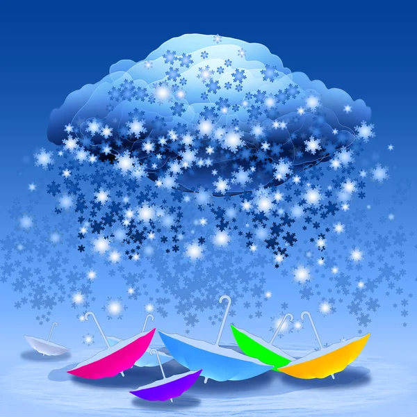 Cloud Snowflakes Fallin Colorfull Umbrellas — Stock Photo, Image