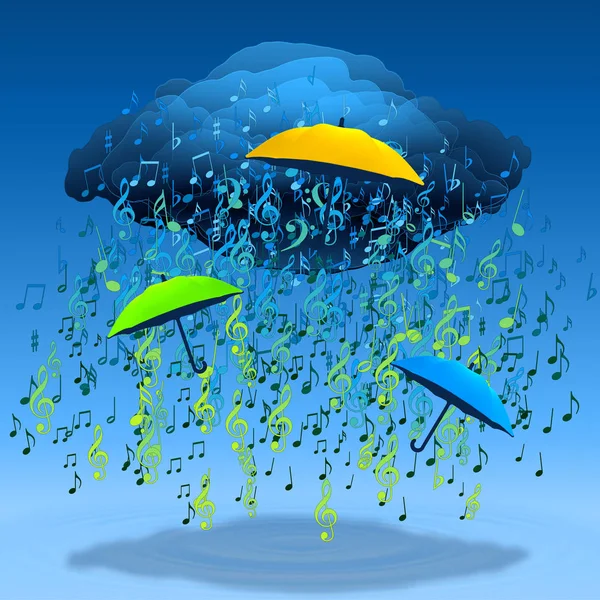 Cloud Raining Notes Colourfull Umbrellas Stock Picture