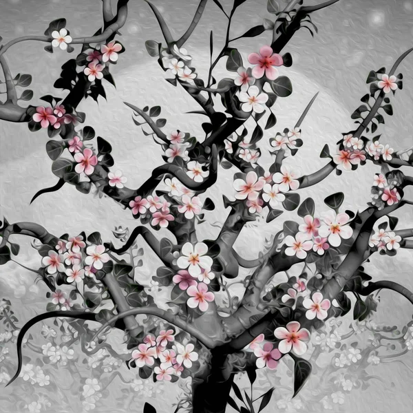 Cseresznyefa Virágzik Fekete Fehér — Stock Fotó