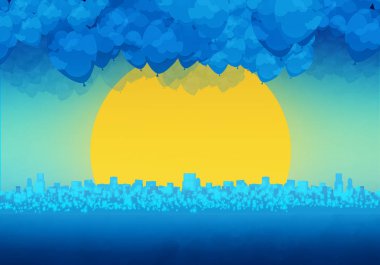 Günbatımı ve bulutlar cartoony manzarası arka plan