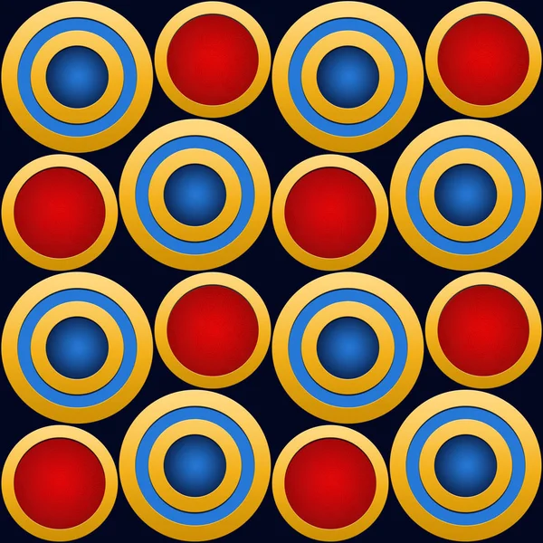 Elegant Pattern Striking Gold Rings Red Blue Dark Blue Background — стоковое фото