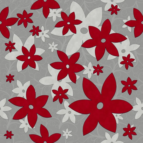 Flowers, Vines, Seamless Pattern in red and white