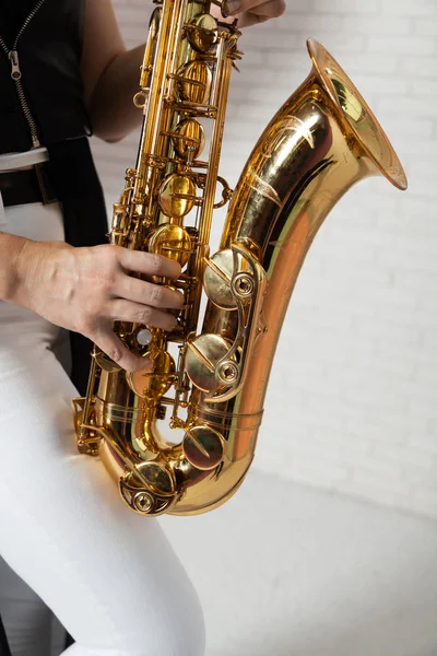 El músico toca el saxofón — Foto de Stock