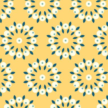 Beyaz ve yeşil renklerde güzel doğal desen, sarı arka plan ile. Tekstil, dekorasyon, duvar kağıdı, afiş ve arka planda sosyal medya gönderileri için kullanıma hazır.
