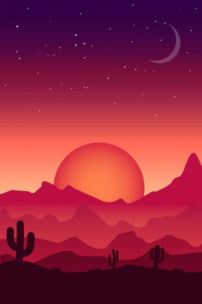 Альбомна Ілюстрація Пустелі Червонувато Тонах Захід Пустелі Пейзаж Готовий Використання — стоковий вектор