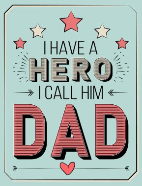 Vintage tarzında babalar günü için tebrik kartı. Yıldızlarla, kalplerle ve oklarla. Pembe, yeşil ve krem renginde. Posterlerde, afişlerde, el ilanlarında ve sosyal medyada kullanıma hazır.