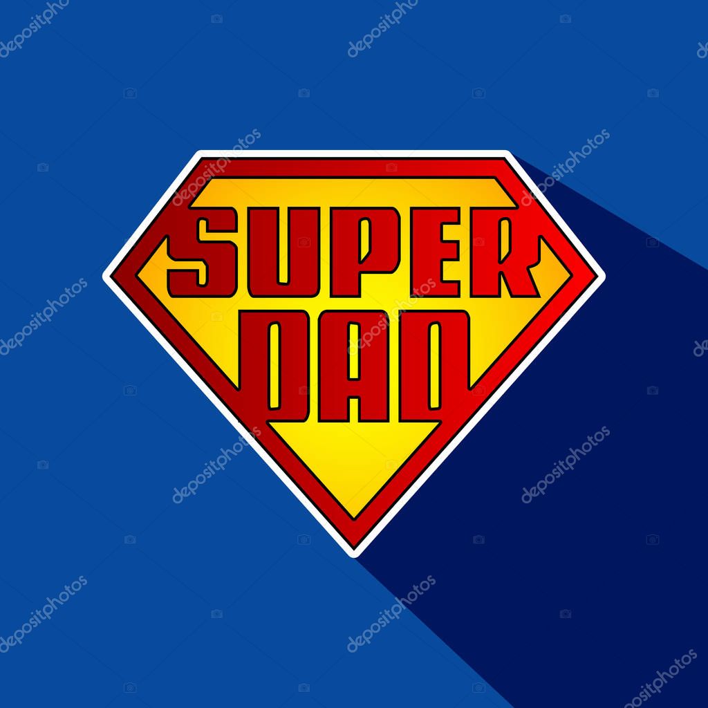 Super Dad hero logo in English with shadow. Ready to use in t-shirts, banners, fabrics, wallpapers, social media, posters and flyers. Father's day.