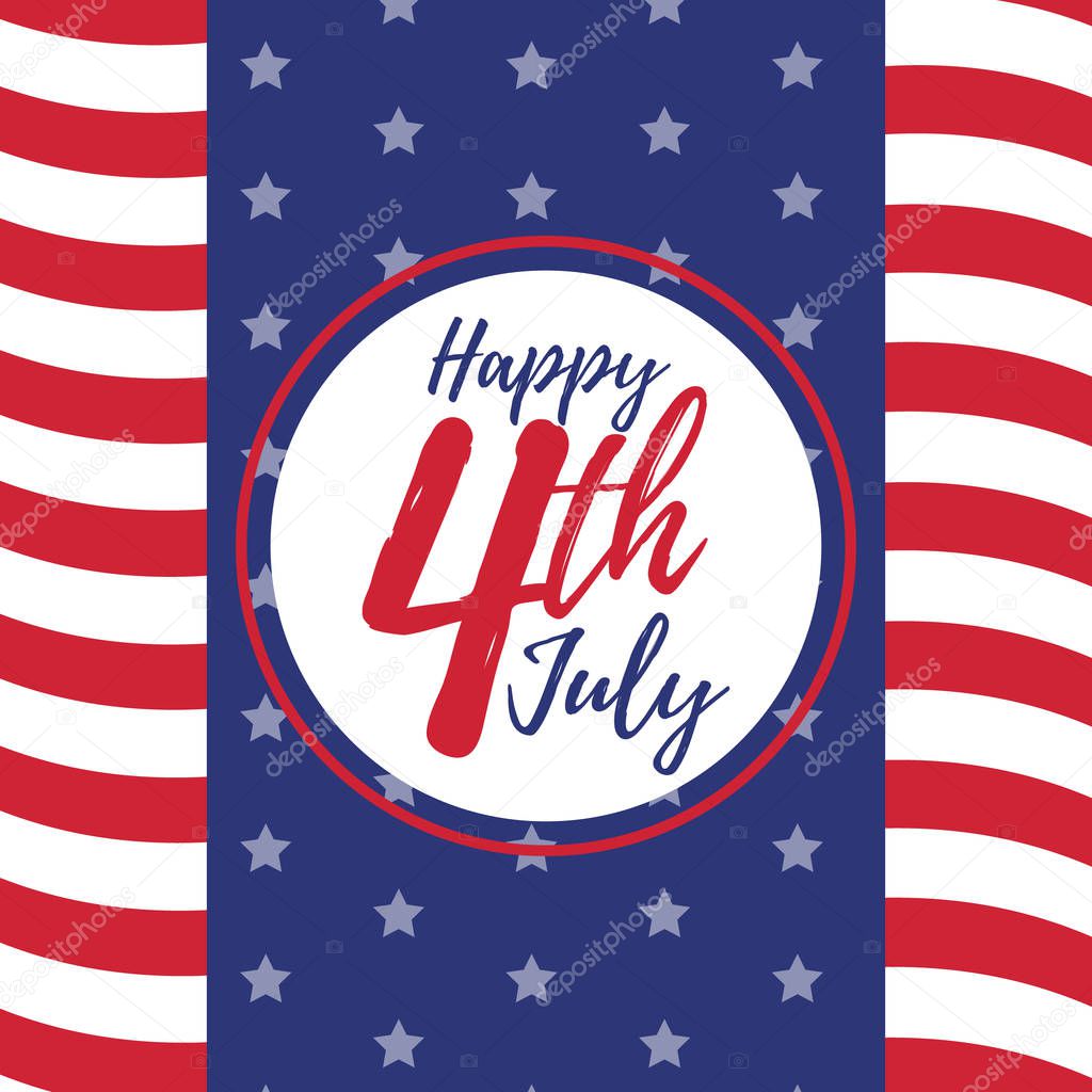 Happy 4th July. With United States flag colors and symbols. Independence day. Ready to use in flyers, posters, social media and decorations.